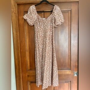 Z Supply Floral Peasant Dress - Brown and White
